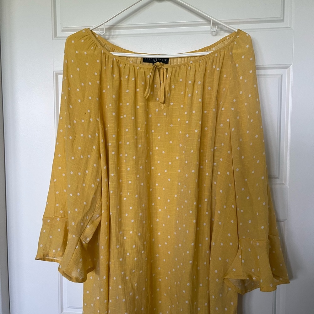 Fred David Yellow Flutter Sleeve Blouse Relaxed Fit